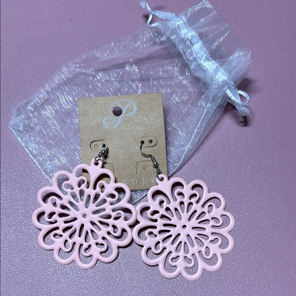 Plunder Pink Filigree Earrings with Intricate Design